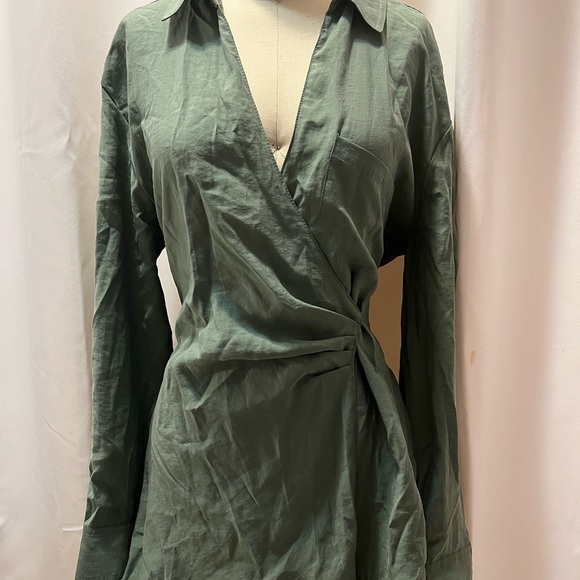 green dress for women AOMEI Women's Green Asymmetrical V Neck Half Sleeve with Bow Tie Pleated  Midi Summer Dress (Small,Green) at Amazon Women's Clothing store